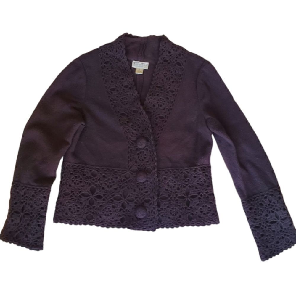 Talbots Womens Cardigan Sweater Embroidered Detail Brown Sz M Whimsigoth
